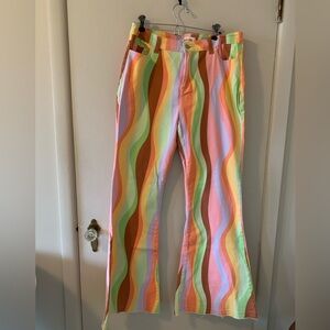 Flare wavy print rainbow jeans size XL
